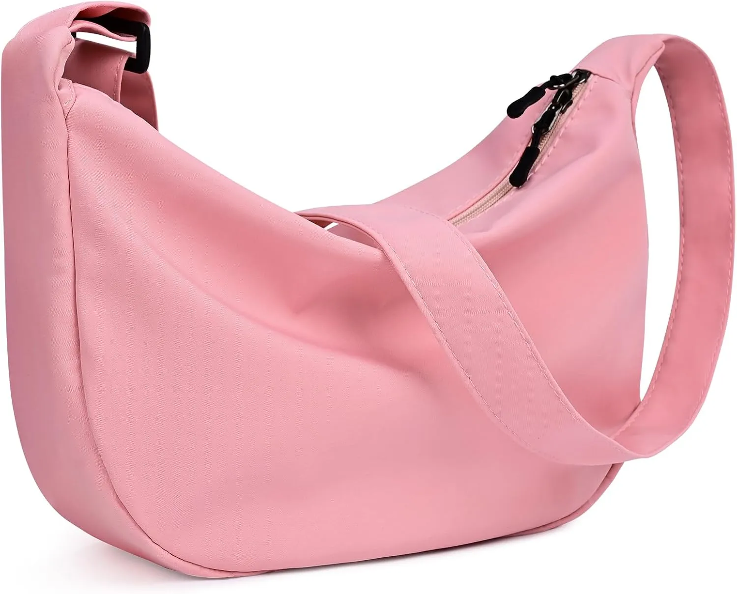 Small Sling Crossbody Bag for Women Men Trendy, Mini Crescent Bag with Adjustable Strap, 2 Zippers Lightweight Nylon Bag