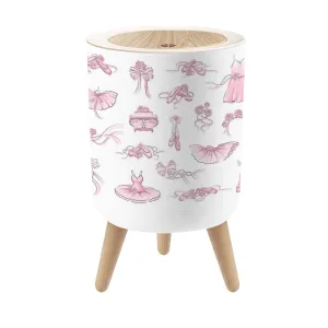 Small Trash Can with Lid Ballet Accessories Pink Tutu Skirt Pair Pointe shoes Bow Satin Ribbon 1.8 Gallon Dog Proof Trash Can Round Garbage Can Waste Bin Wastebasket for Bathroom Bedroom Kitchen