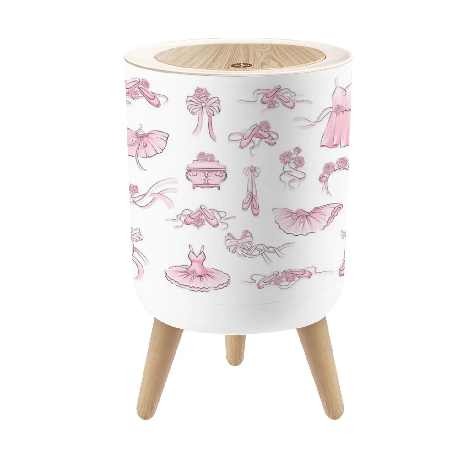 Small Trash Can with Lid Ballet Accessories Pink Tutu Skirt Pair Pointe shoes Bow Satin Ribbon 1.8 Gallon Dog Proof Trash Can Round Garbage Can Waste Bin Wastebasket for Bathroom Bedroom Kitchen