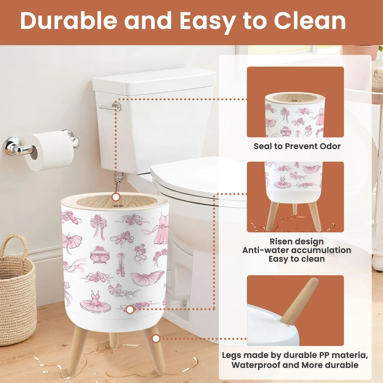 Small Trash Can with Lid Ballet Accessories Pink Tutu Skirt Pair Pointe shoes Bow Satin Ribbon 1.8 Gallon Dog Proof Trash Can Round Garbage Can Waste Bin Wastebasket for Bathroom Bedroom Kitchen