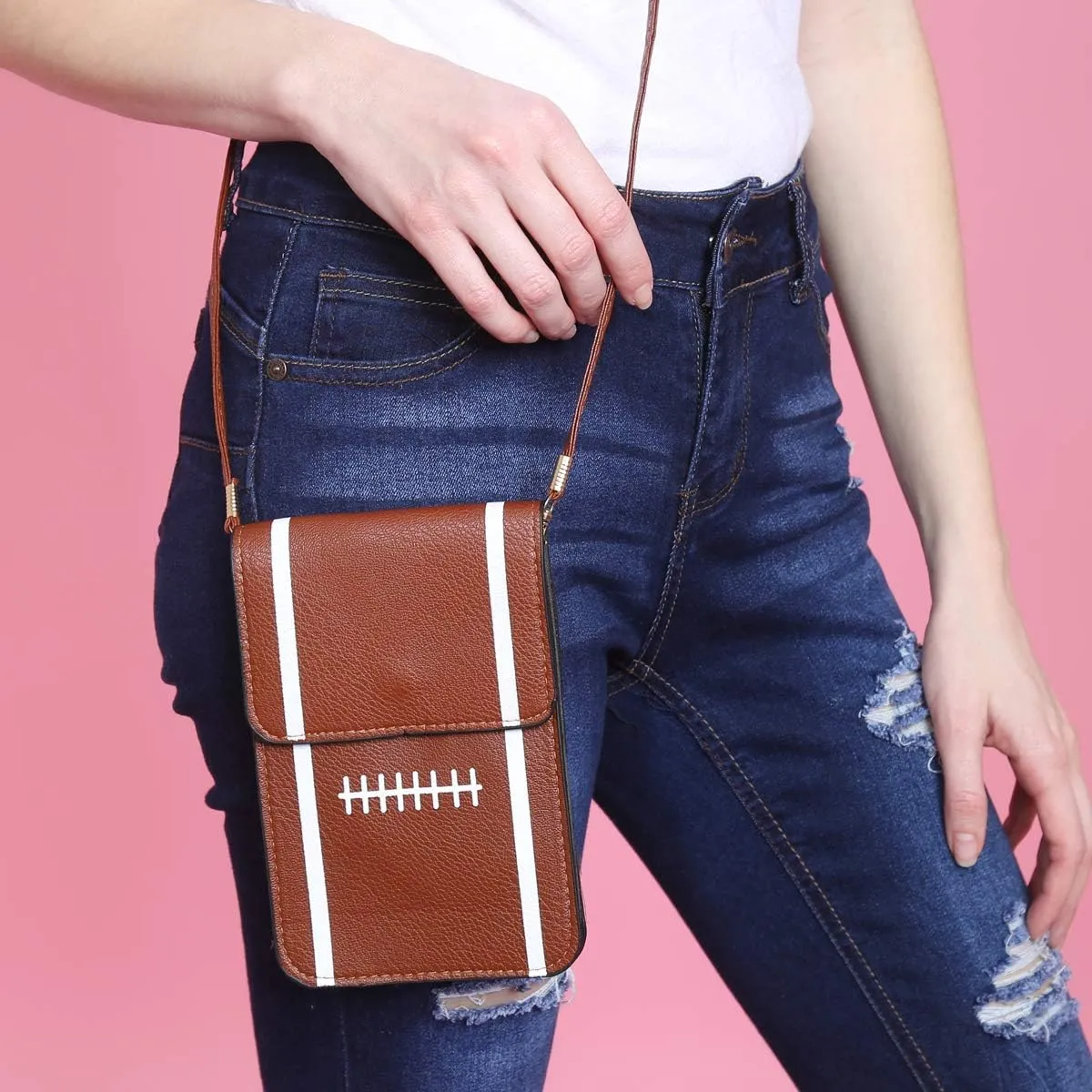 Small Travel Purse Pouch Bag - Crossbody Strap Wallet Smartphone Touchscreen Case Ball Sports Game, Animal, American Flag