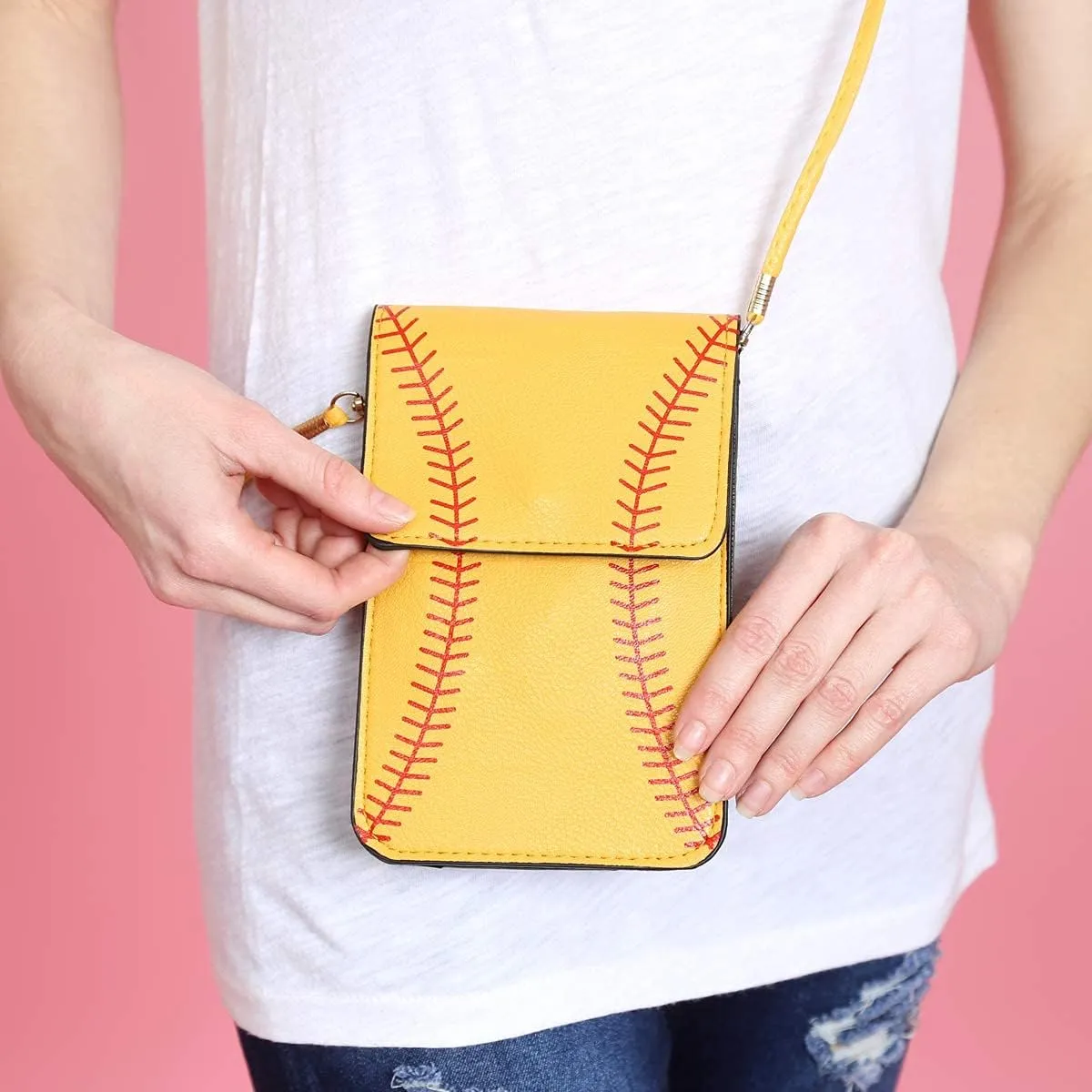 Small Travel Purse Pouch Bag - Crossbody Strap Wallet Smartphone Touchscreen Case Ball Sports Game, Animal, American Flag
