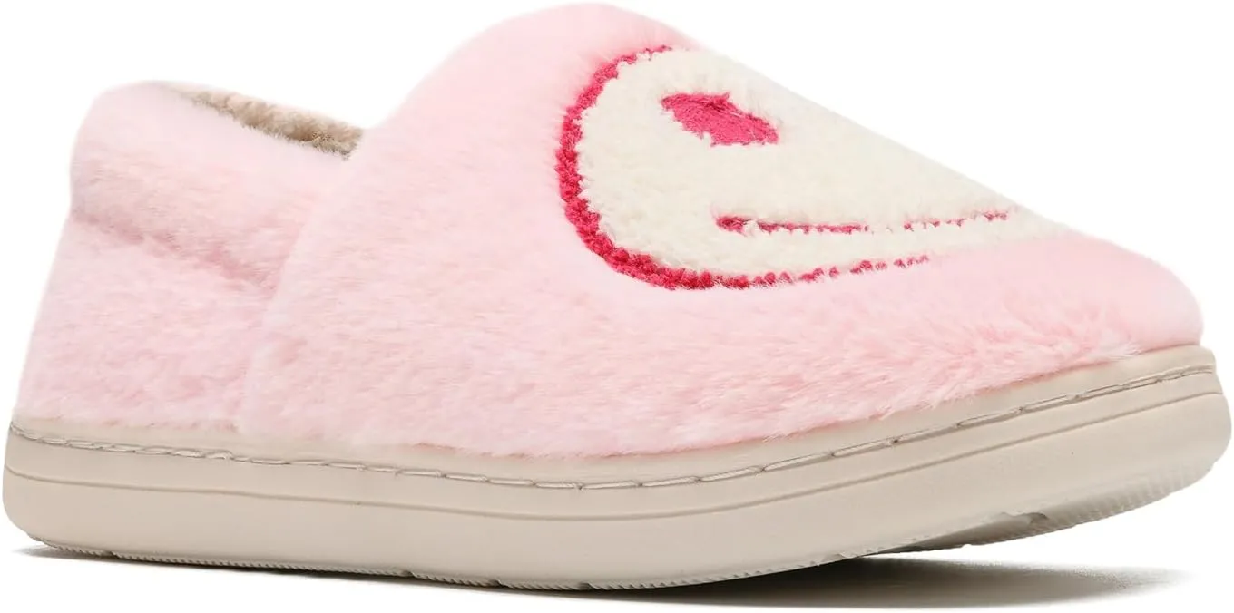 Smile Face Slippers,Retro Soft Plush Smile Fleece Lined House Shoes for Women Fuzzy Memory Foam Closed Back Slippers Anti Skid TPR Soft Sole