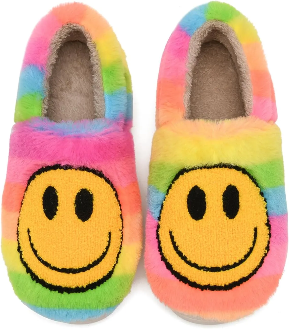 Smile Face Slippers,Retro Soft Plush Smile Fleece Lined House Shoes for Women Fuzzy Memory Foam Closed Back Slippers Anti Skid TPR Soft Sole