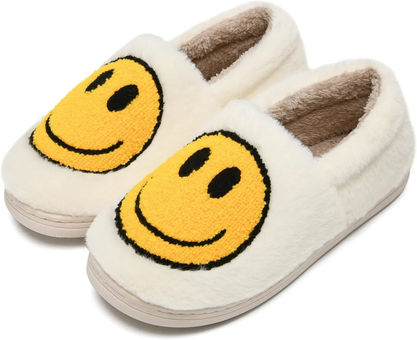 Smile Face Slippers,Retro Soft Plush Smile Fleece Lined House Shoes for Women Fuzzy Memory Foam Closed Back Slippers Anti Skid TPR Soft Sole