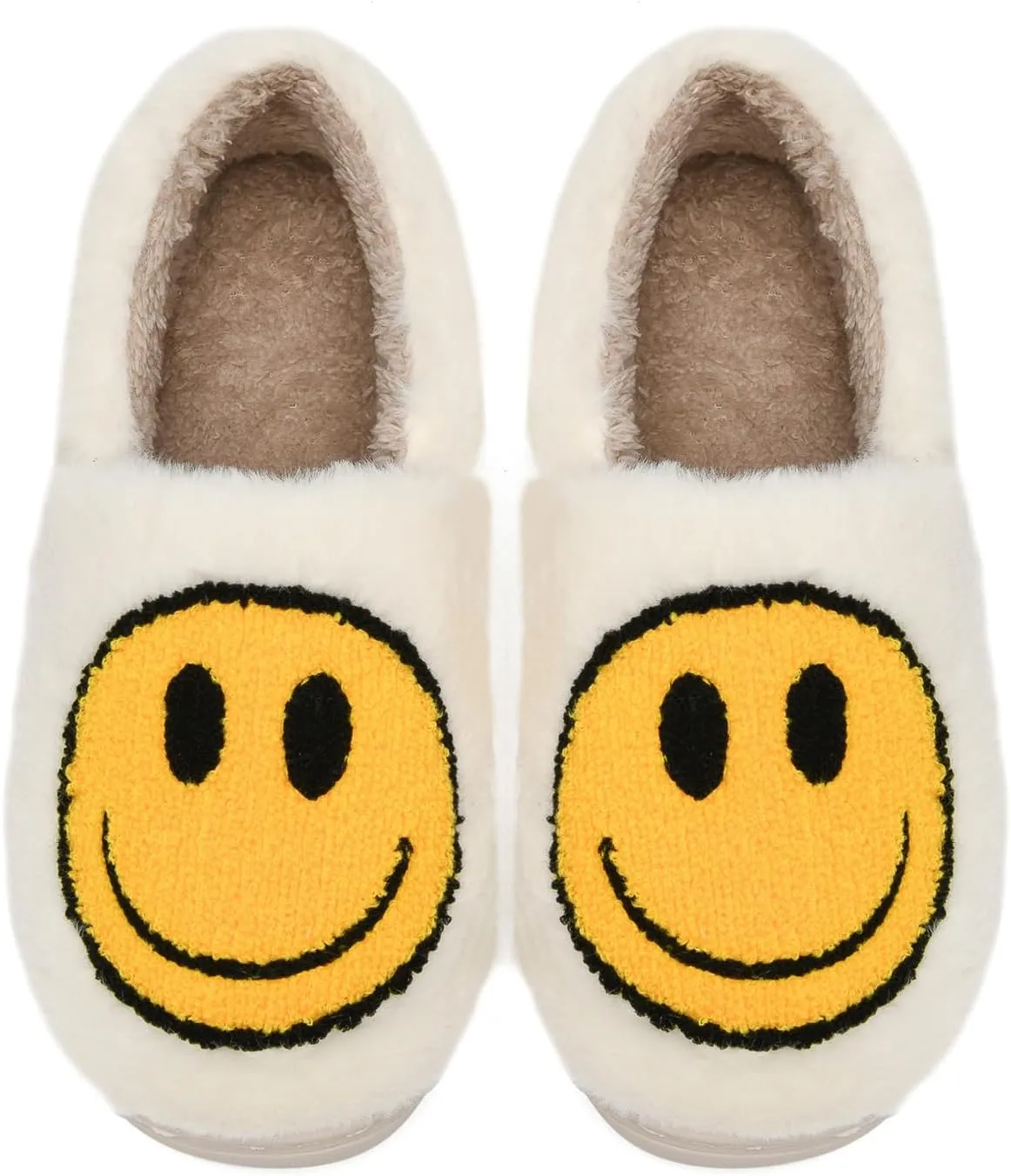 Smile Face Slippers,Retro Soft Plush Smile Fleece Lined House Shoes for Women Fuzzy Memory Foam Closed Back Slippers Anti Skid TPR Soft Sole