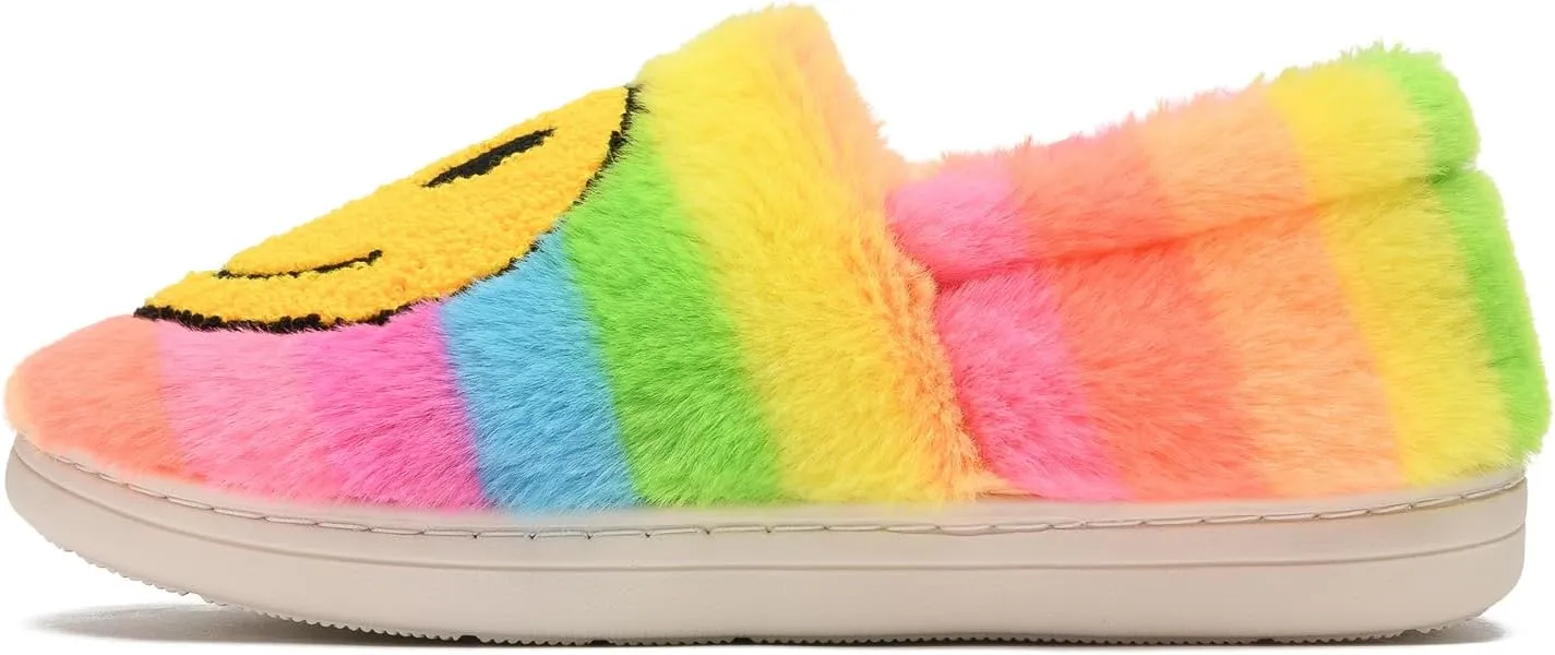 Smile Face Slippers,Retro Soft Plush Smile Fleece Lined House Shoes for Women Fuzzy Memory Foam Closed Back Slippers Anti Skid TPR Soft Sole