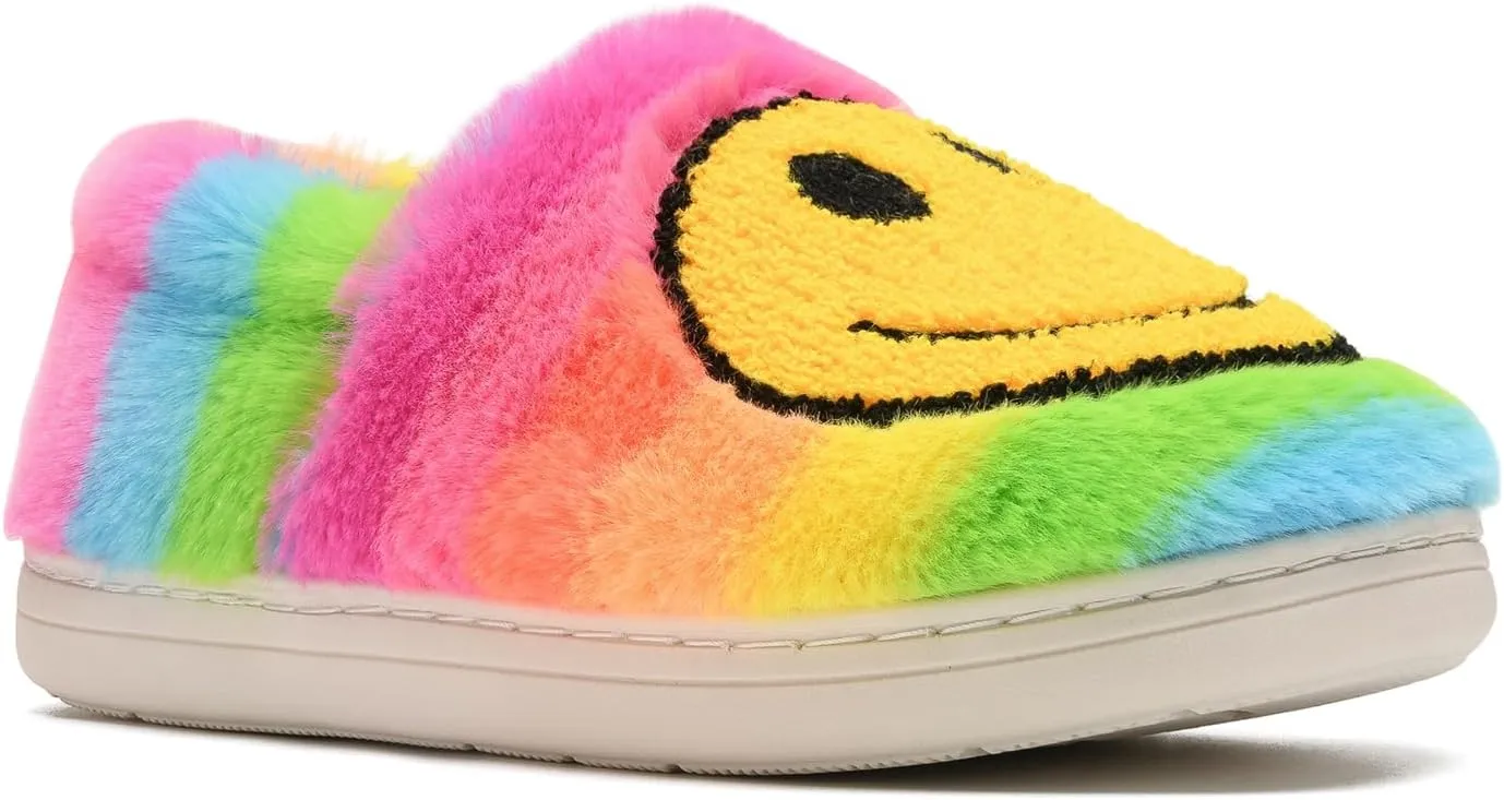 Smile Face Slippers,Retro Soft Plush Smile Fleece Lined House Shoes for Women Fuzzy Memory Foam Closed Back Slippers Anti Skid TPR Soft Sole