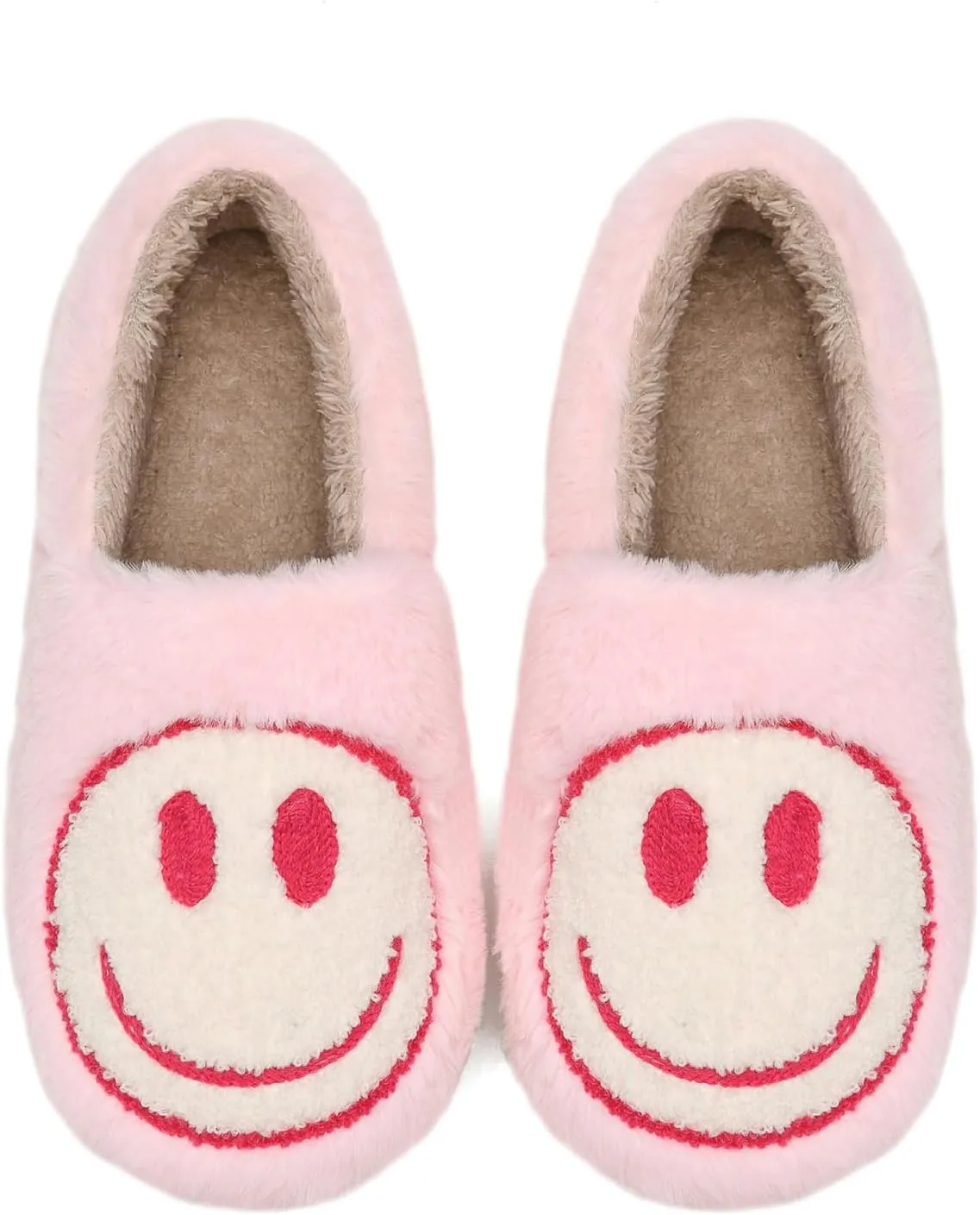 Smile Face Slippers,Retro Soft Plush Smile Fleece Lined House Shoes for Women Fuzzy Memory Foam Closed Back Slippers Anti Skid TPR Soft Sole