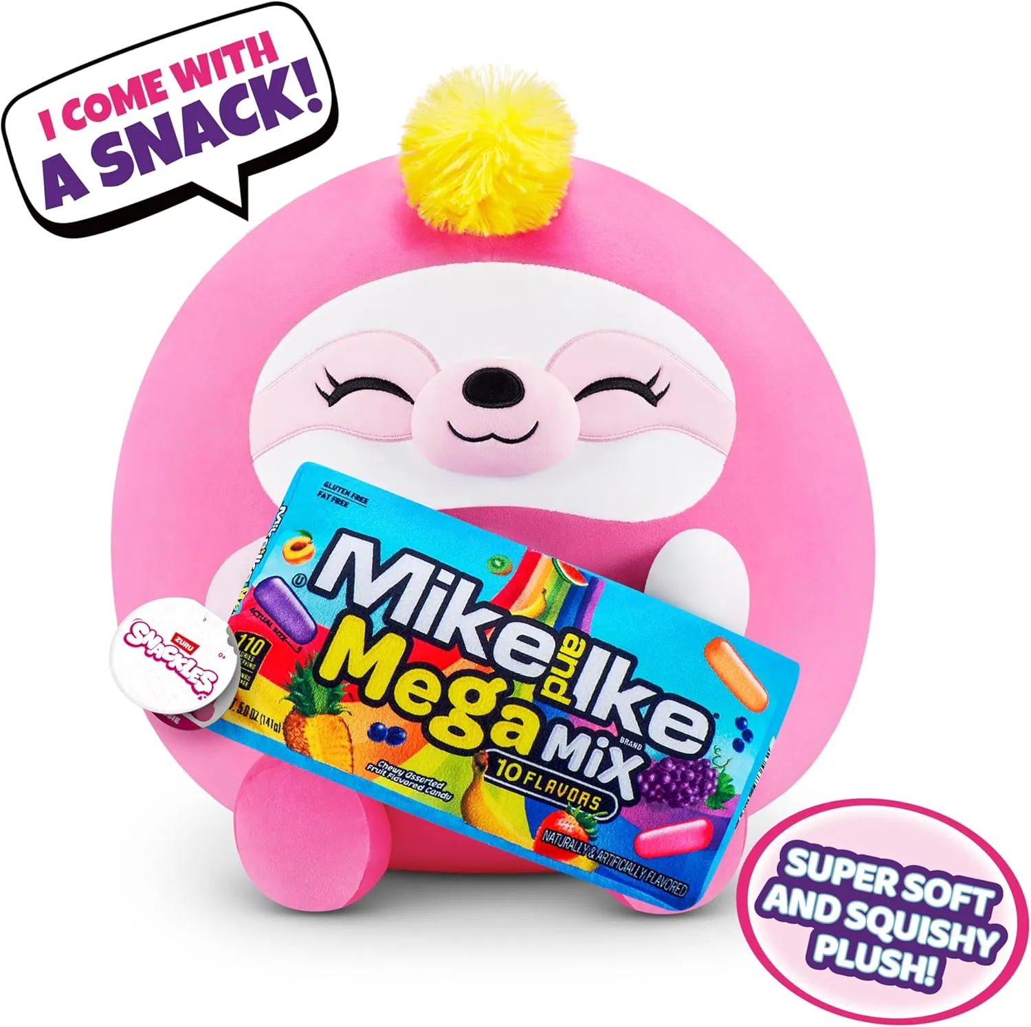 Snackles (MikeandIke) Sloth Super Sized 14 inch Collectible Plush by ZURU, Ultra Soft Plush with Real Licensed Brands