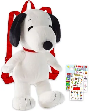 Snoopy Plushie Set - Bundle with 16" Snoopy Plush Doll with Carrying Straps Plus Stickers, More | Peanuts Gifts for Kids, Boys, Girls