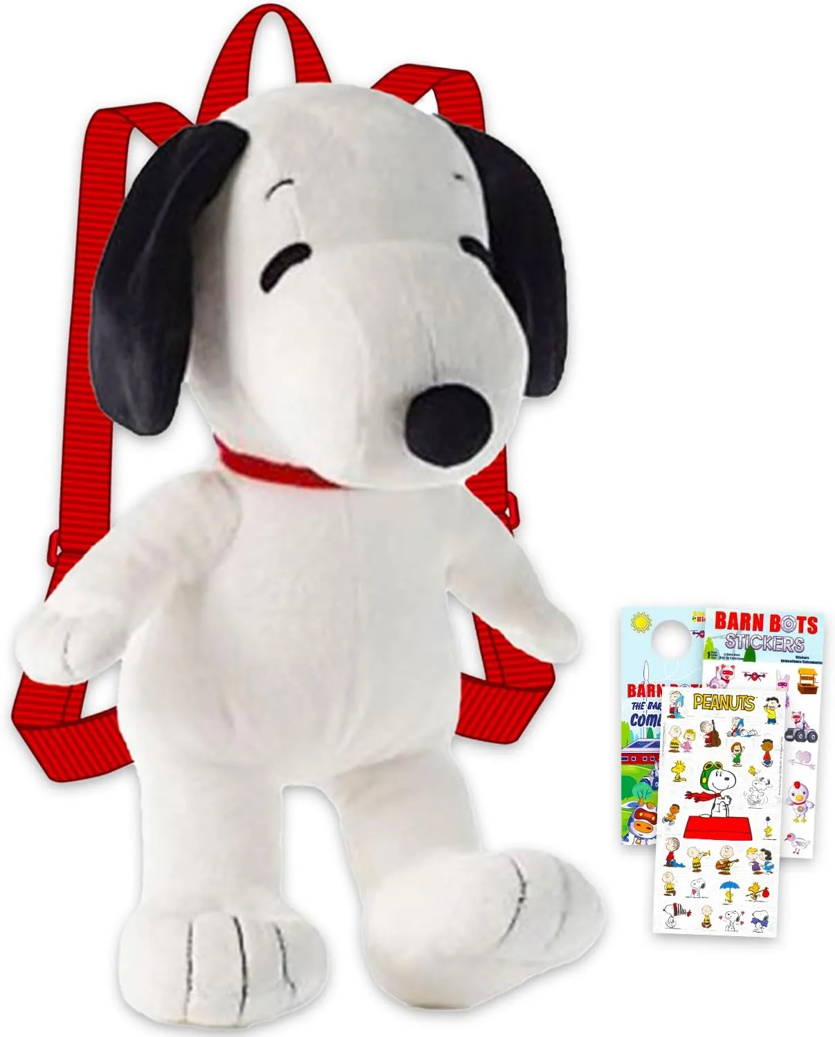 Snoopy Plushie Set - Bundle with 16" Snoopy Plush Doll with Carrying Straps Plus Stickers, More | Peanuts Gifts for Kids, Boys, Girls