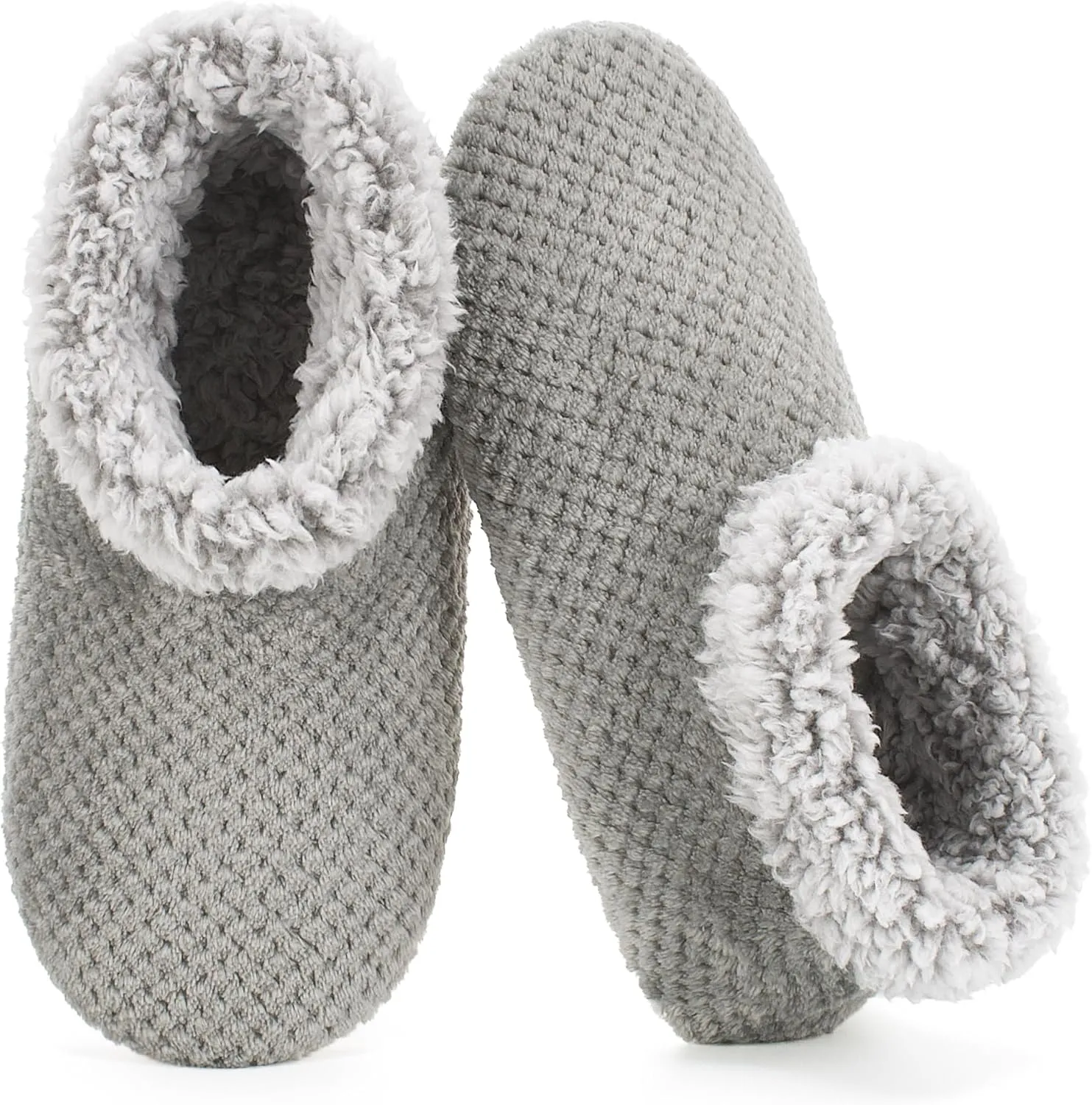 Soft Fuzzy Slippers for Women Indoor, Warm Furry House Sock Shoes Fluffy Lined, Bedroom Booties Non-Slip Gripper Soles, Winter Cozy Christmas Gifts