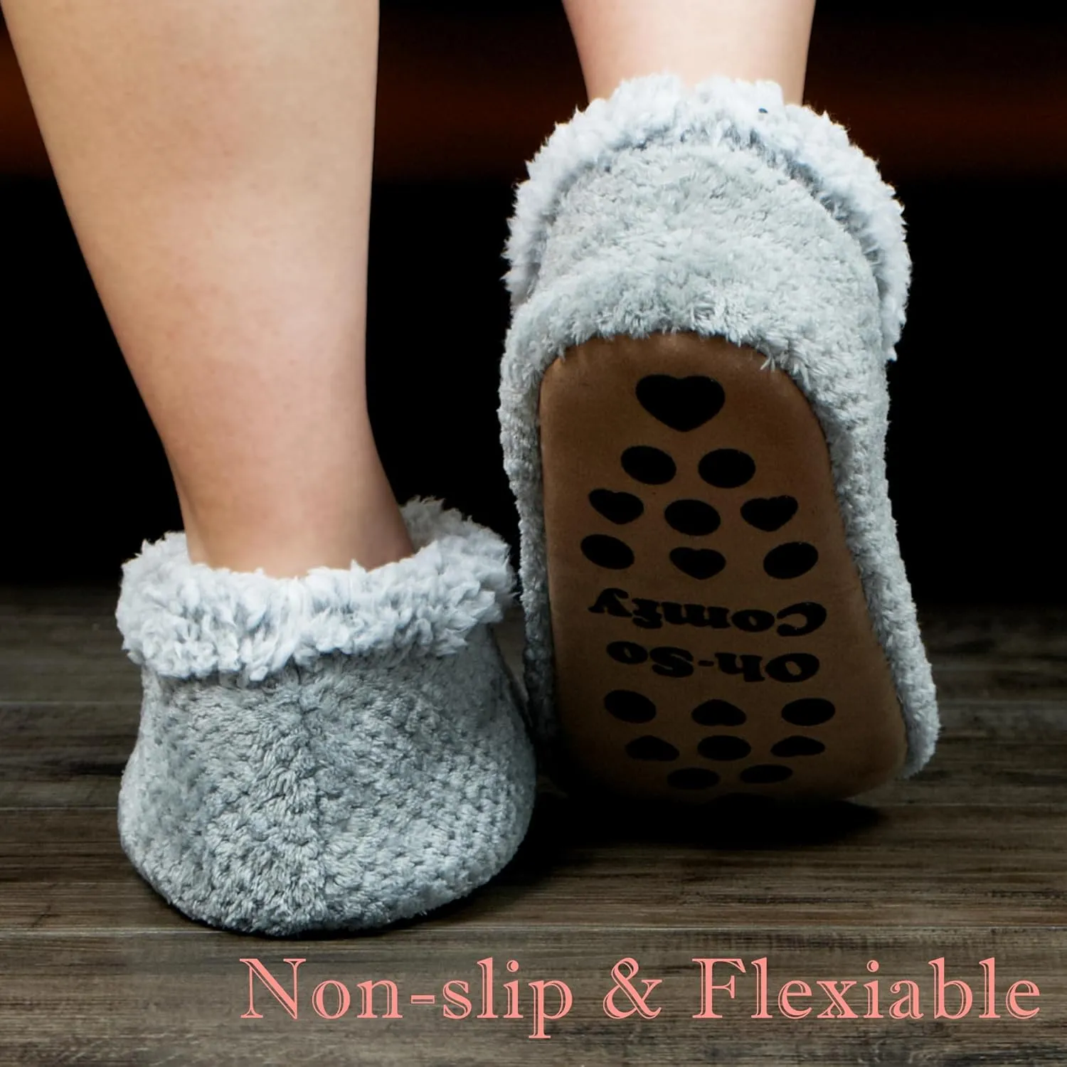 Soft Fuzzy Slippers for Women Indoor, Warm Furry House Sock Shoes Fluffy Lined, Bedroom Booties Non-Slip Gripper Soles, Winter Cozy Christmas Gifts