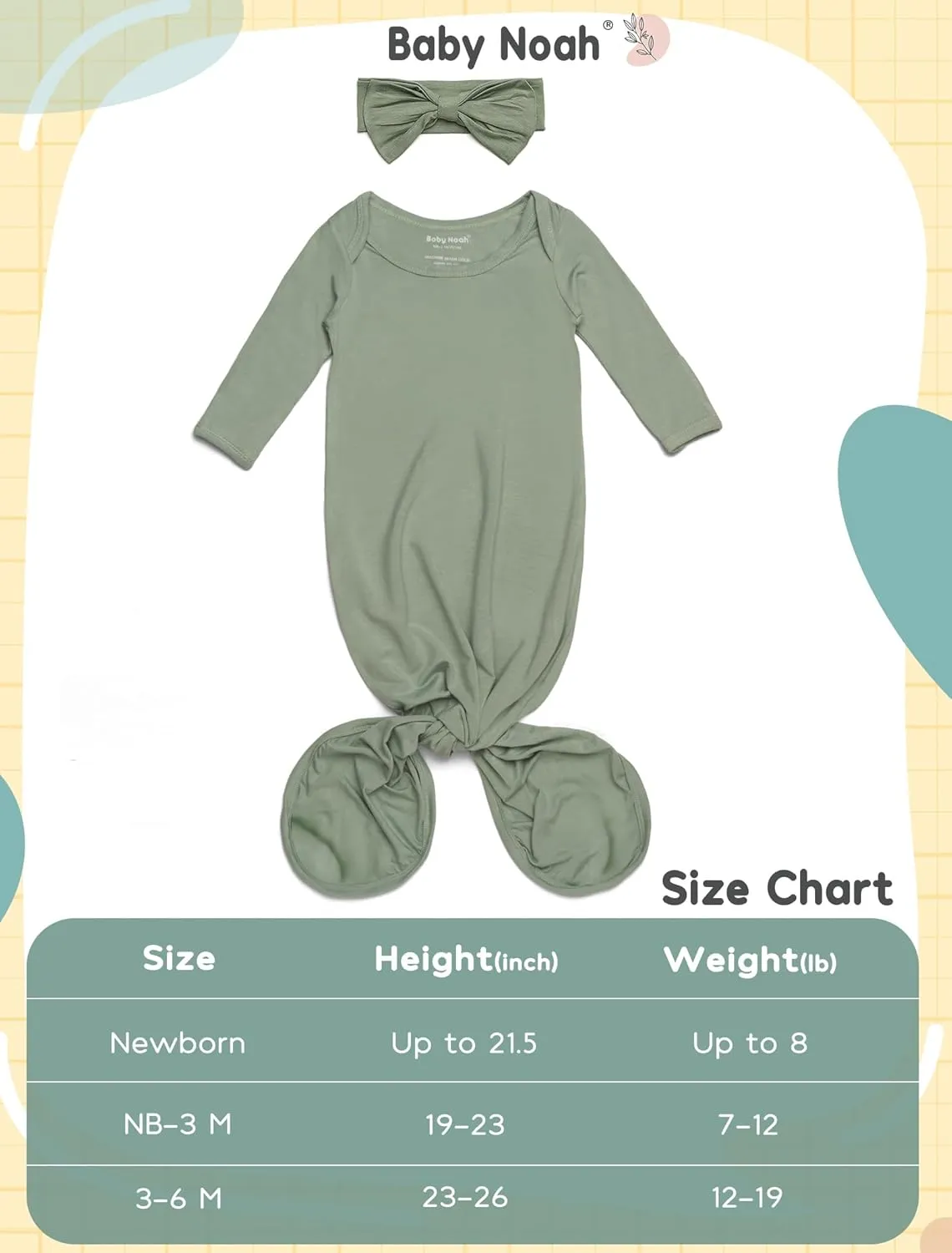 Soft Knotted Gown 0-3 Months, Modal Baby Gowns With Hello World Sign Newborn Announcement Outfit