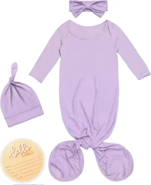 Soft Knotted Gown 0-3 Months, Modal Baby Gowns With Hello World Sign Newborn Announcement Outfit