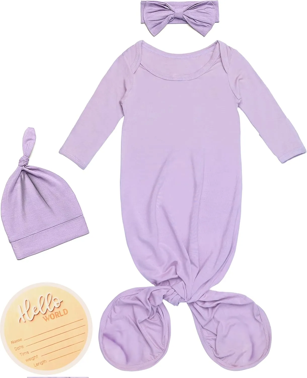 Soft Knotted Gown 0-3 Months, Modal Baby Gowns With Hello World Sign Newborn Announcement Outfit