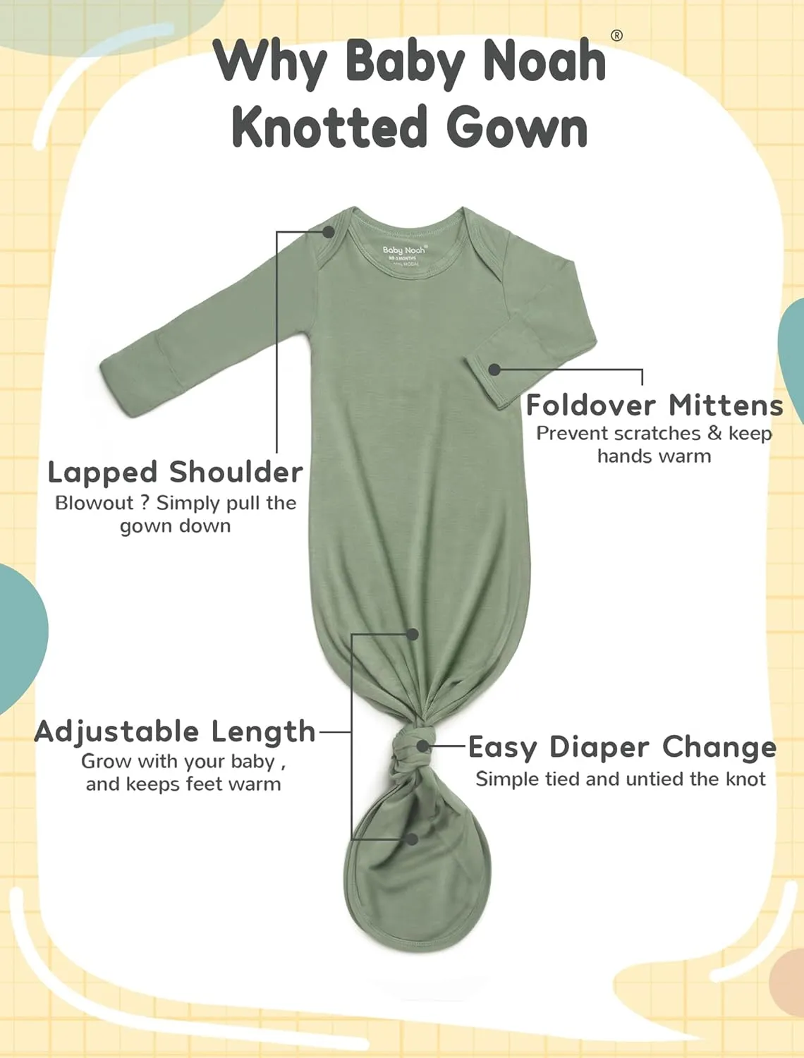 Soft Knotted Gown 0-3 Months, Modal Baby Gowns With Hello World Sign Newborn Announcement Outfit