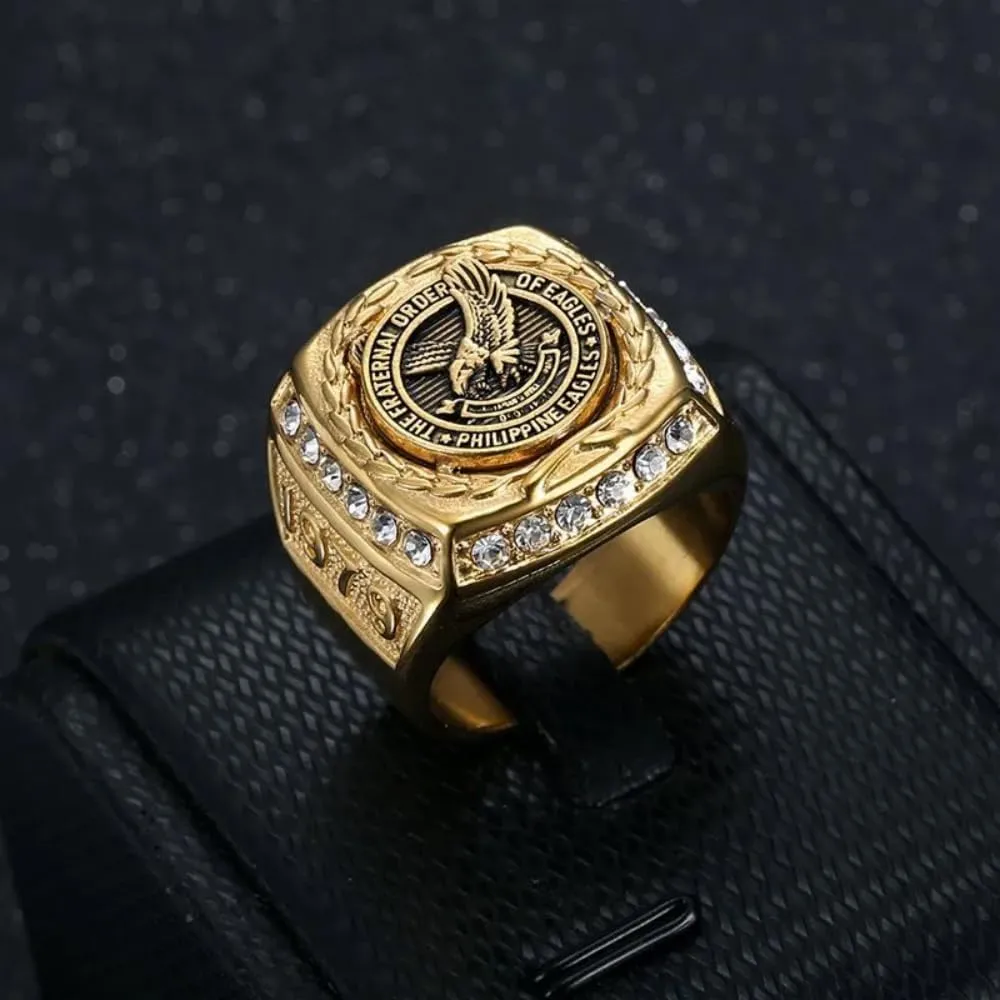 Solid 10K 14K 18K Gold Gemstone Men Rings, Eagle Men Gold Rings, Multi Stone- Ruby, Amethyst, Emerald, Sapphire, Black Onyx, Moissanite, Size 5-15