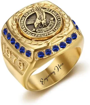 Solid 10K 14K 18K Gold Gemstone Men Rings, Eagle Men Gold Rings, Multi Stone- Ruby, Amethyst, Emerald, Sapphire, Black Onyx, Moissanite, Size 5-15