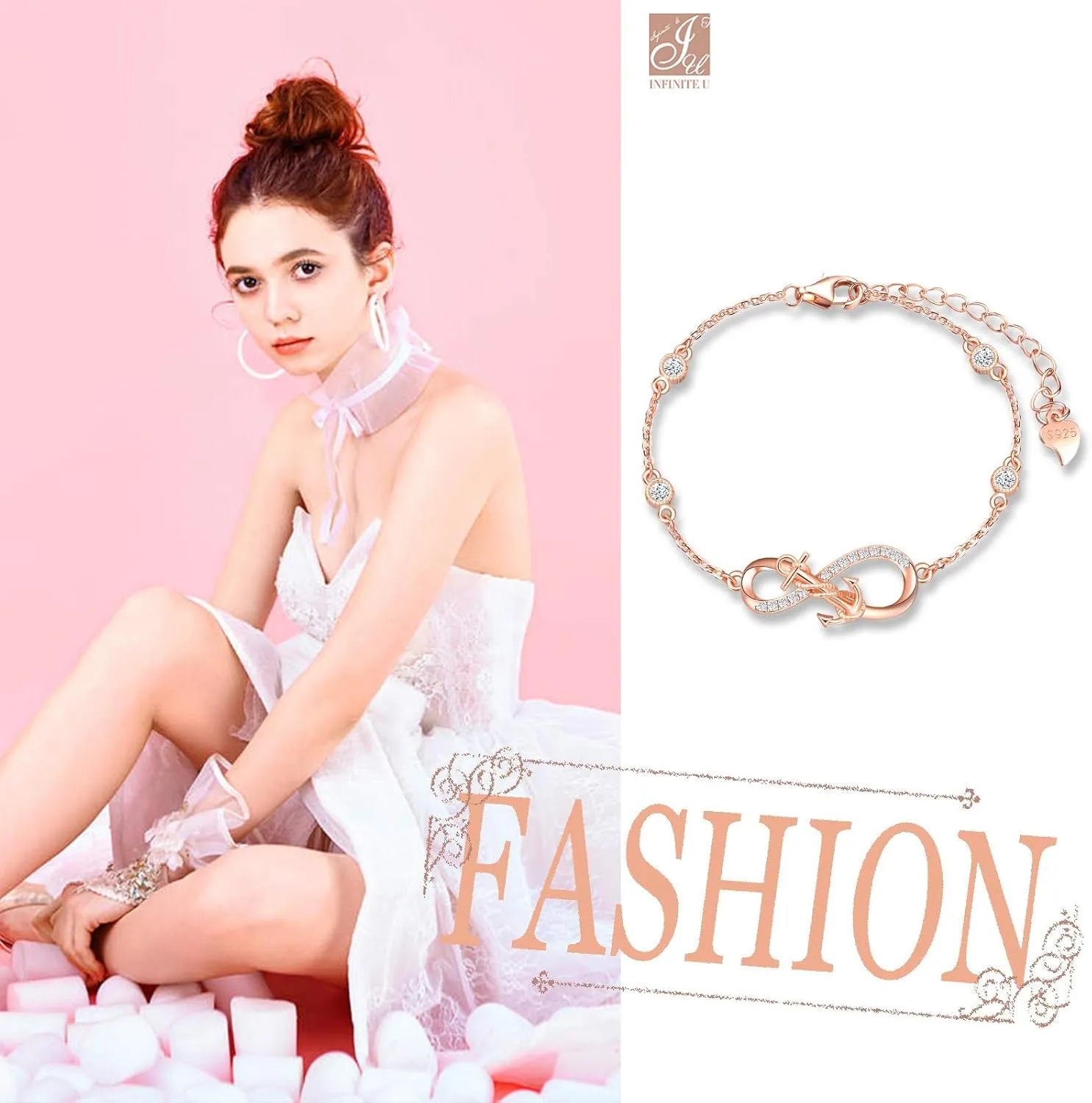 Solid 925 Silver Anchor Winding Infinity Symbol Earrings Bracelet Necklace