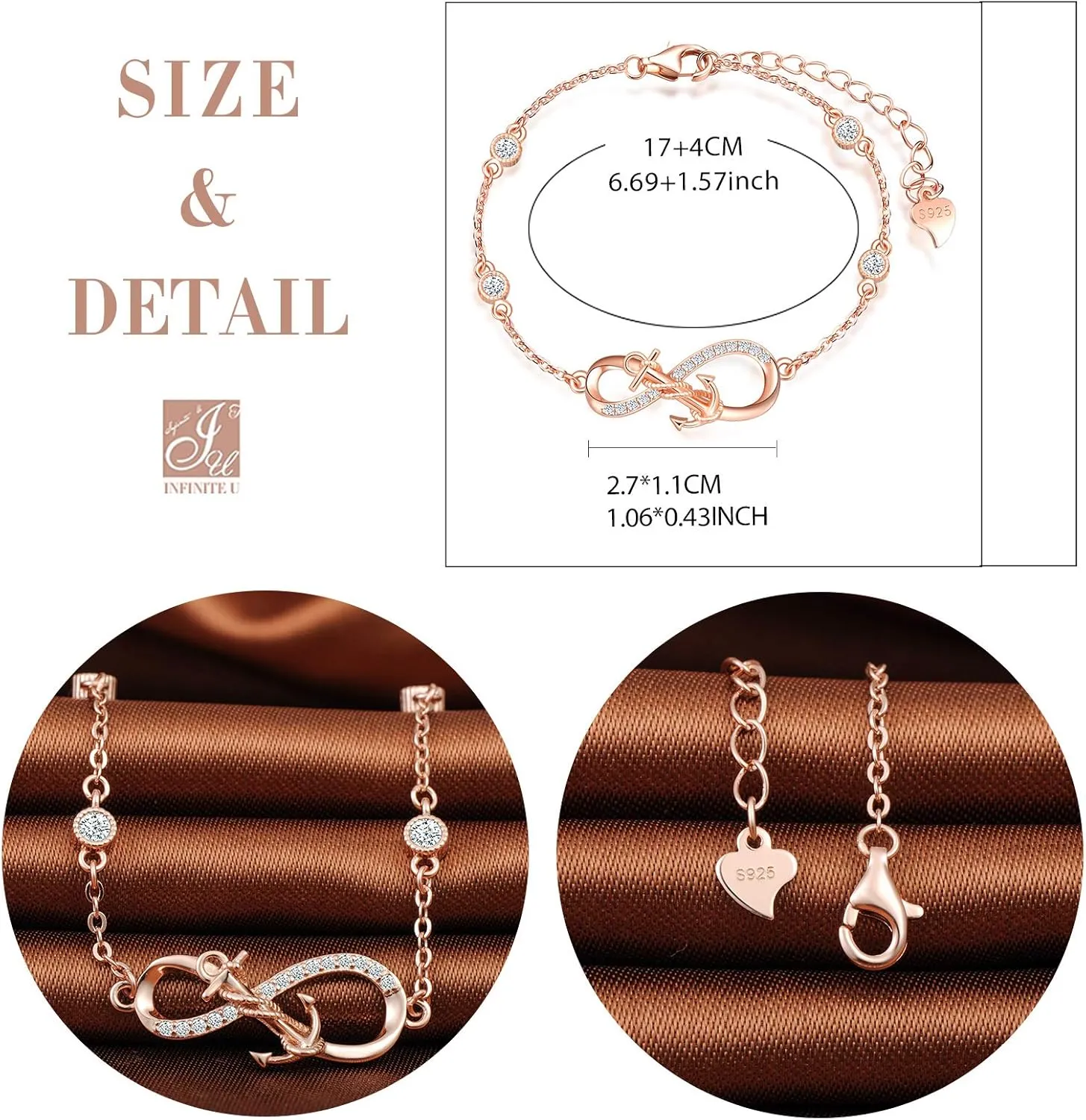 Solid 925 Silver Anchor Winding Infinity Symbol Earrings Bracelet Necklace