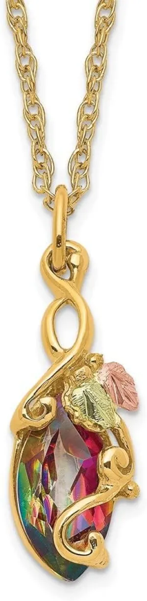 Solid Real 10k Yellow Gold Tri-color Mystic Topaz Pendant Necklace Charm Chain