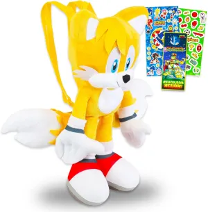 Sonic the Hedgehog Tails Plushie Set - Bundle with 18" Tails Plush Doll with Carrying Straps Plus Stickers, More | Sonic Gifts for Kids, Boys, Girls
