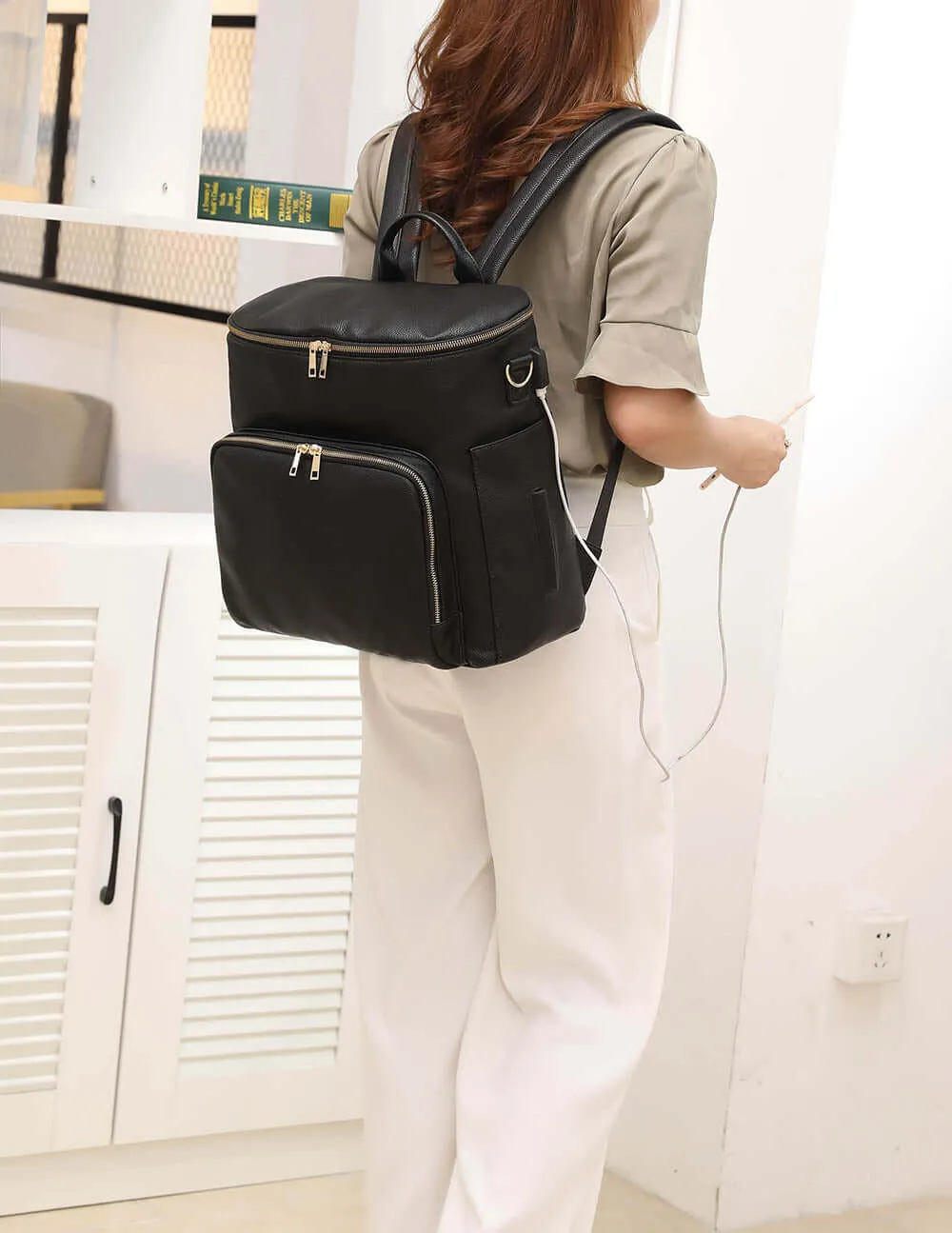 SophisticaMom™ Leather Diaper Bag & Accessories