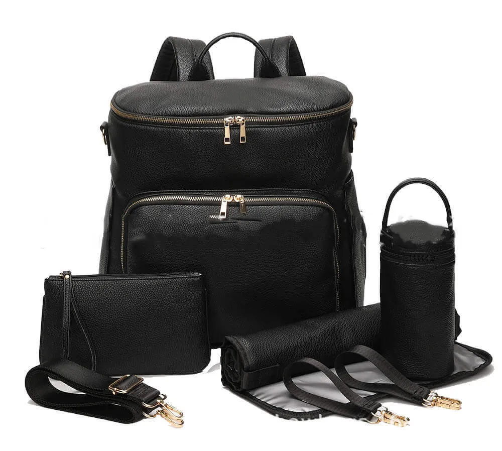 SophisticaMom™ Leather Diaper Bag & Accessories