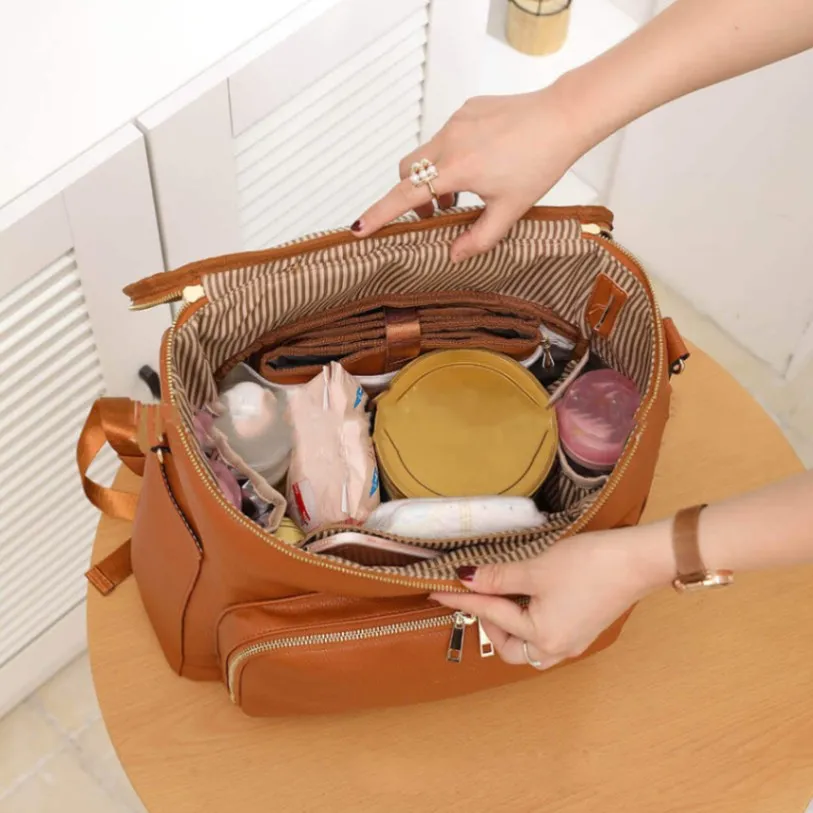SophisticaMom™ Leather Diaper Bag & Accessories