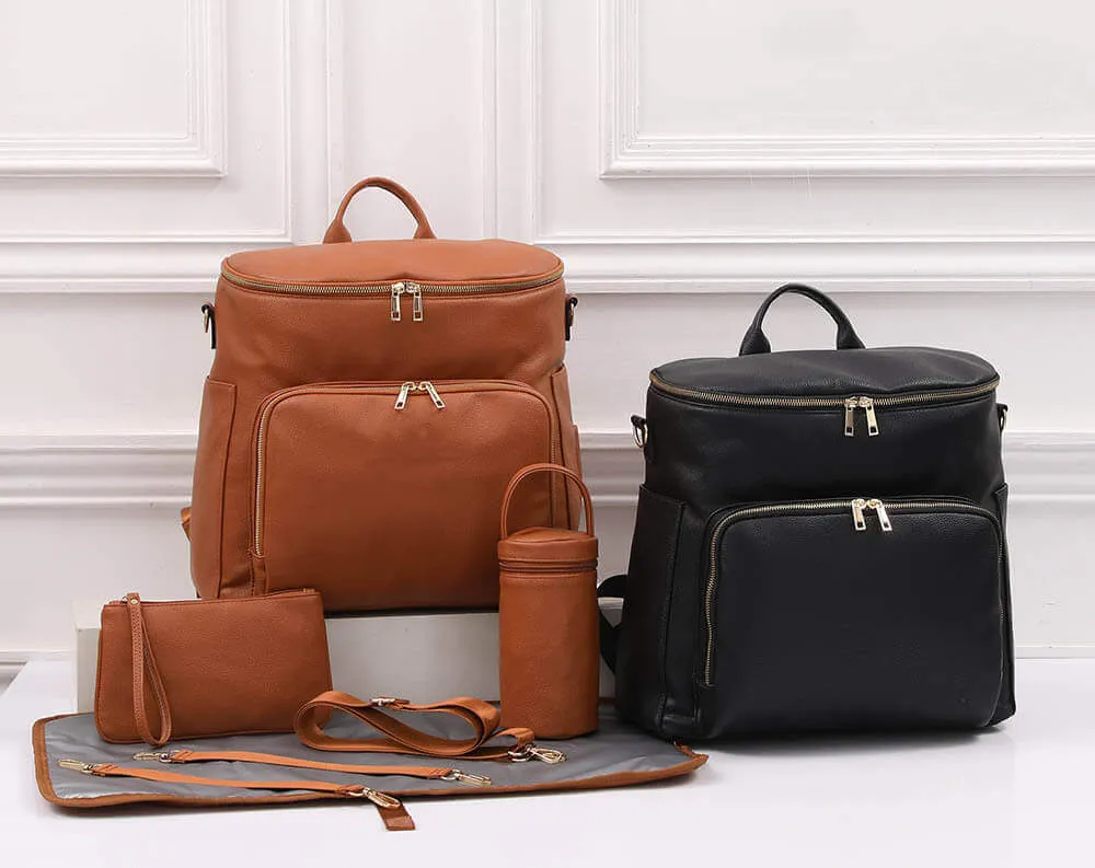 SophisticaMom™ Leather Diaper Bag & Accessories