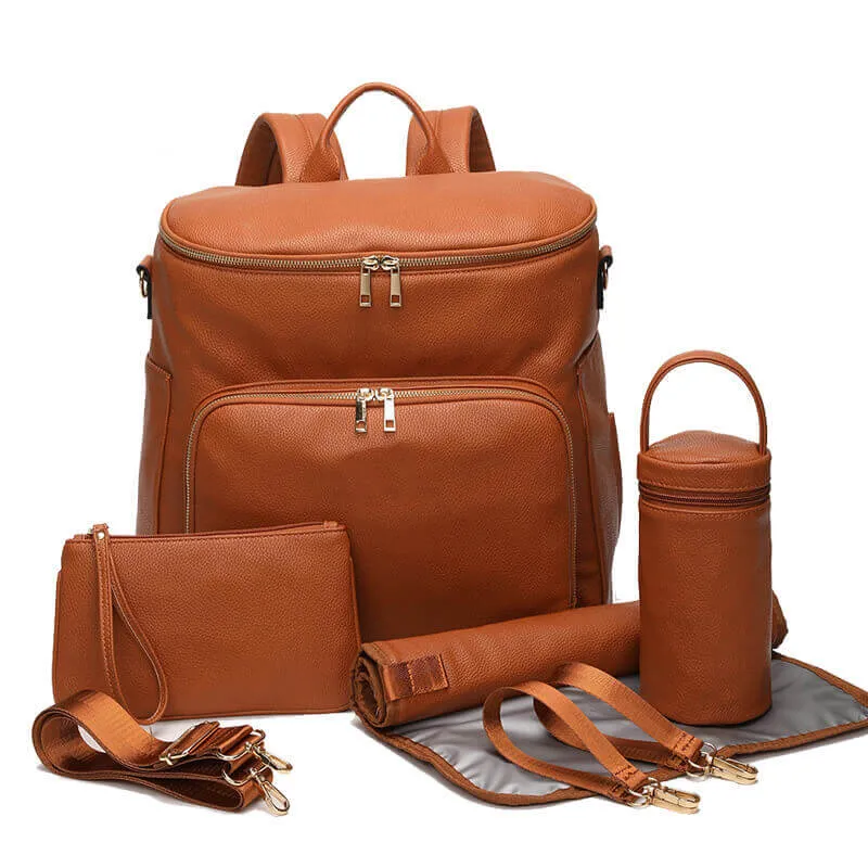 SophisticaMom™ Leather Diaper Bag & Accessories