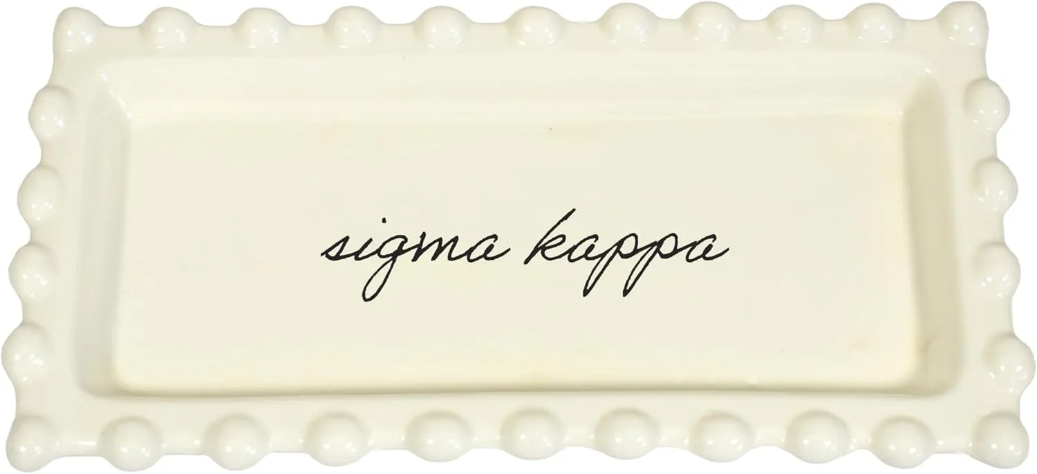 Sorority Shop Sigma Kappa Jewelry Dish - Rectangular Gloss Finish Ceramic tray with Sorority Name in Cursive Script, Multi-Function Ceramic Ring Dish, Ideal for Jewelry and Keys