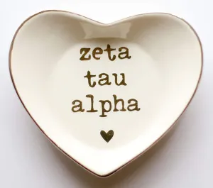 Sorority Shop Zeta Tau Alpha Jewelry Dish - Heart-Shaped High-gloss finish Ceramic tray with Gold Detailing, Multi-Function Ceramic Ring Dish for Home or Office, Ideal for Jewelry and Keys