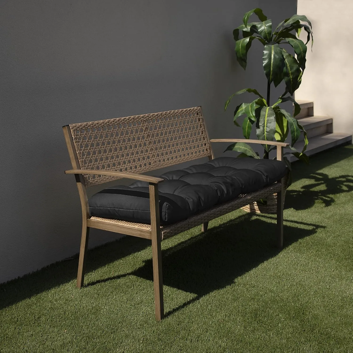 Sorra Home Sunbrella Canvas Bench Cushion, 37 x 17 x 2, Black