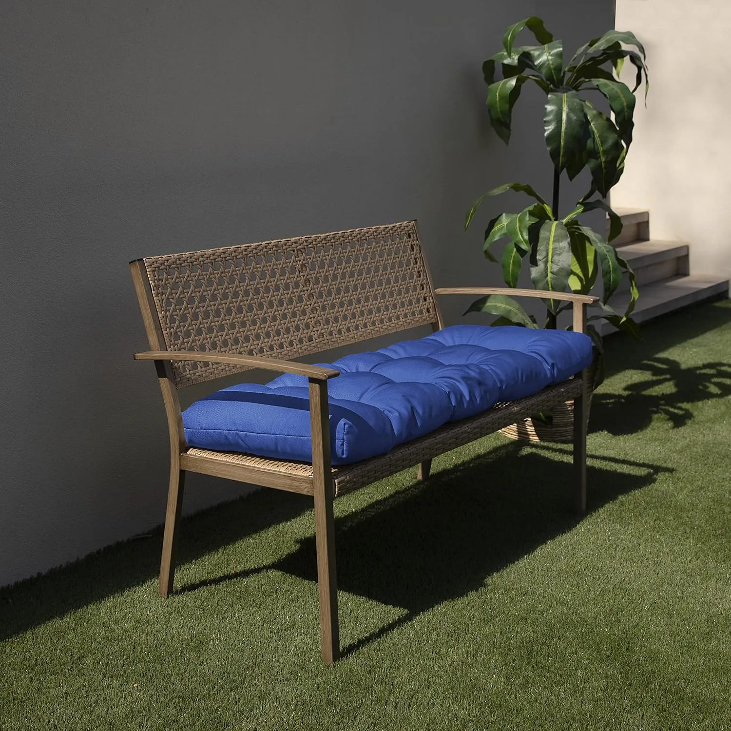 Sorra Home Sunbrella Canvas Bench Cushion, 37 x 17 x 2, Blue