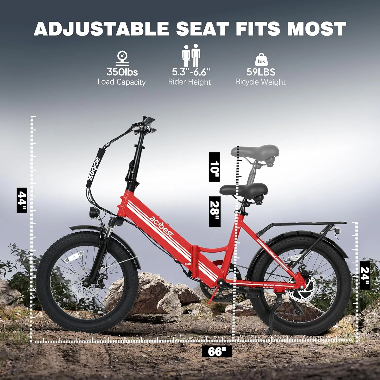 Speedy lite Electric Bike for Adults, 20" Fat Tire Folding Electric Bicycle,Peak 750W, 40Miles Step-Through Ebike, 10.4Ah UL2849 Built-in Battery Ebikes with Fork Suspension