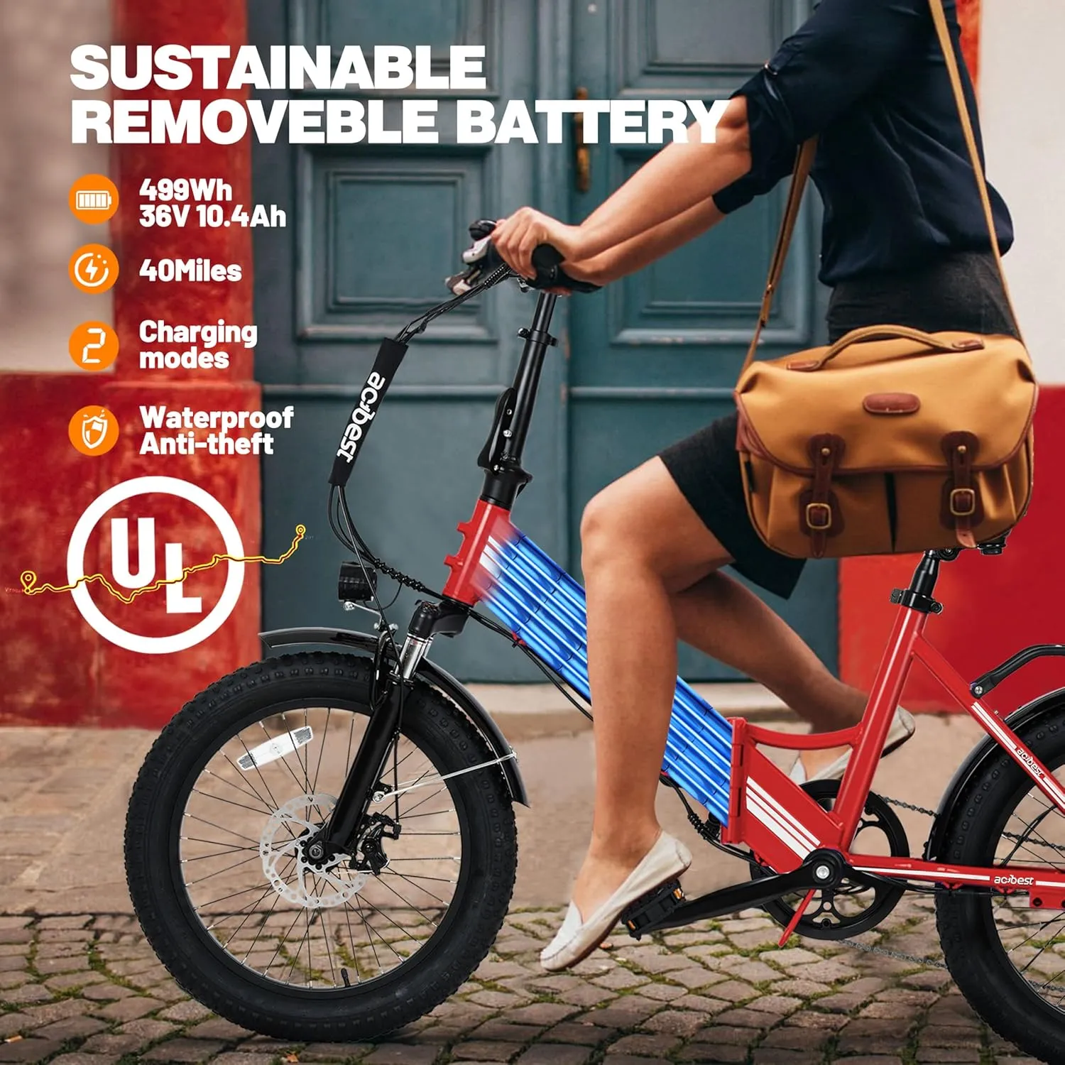 Speedy lite Electric Bike for Adults, 20" Fat Tire Folding Electric Bicycle,Peak 750W, 40Miles Step-Through Ebike, 10.4Ah UL2849 Built-in Battery Ebikes with Fork Suspension