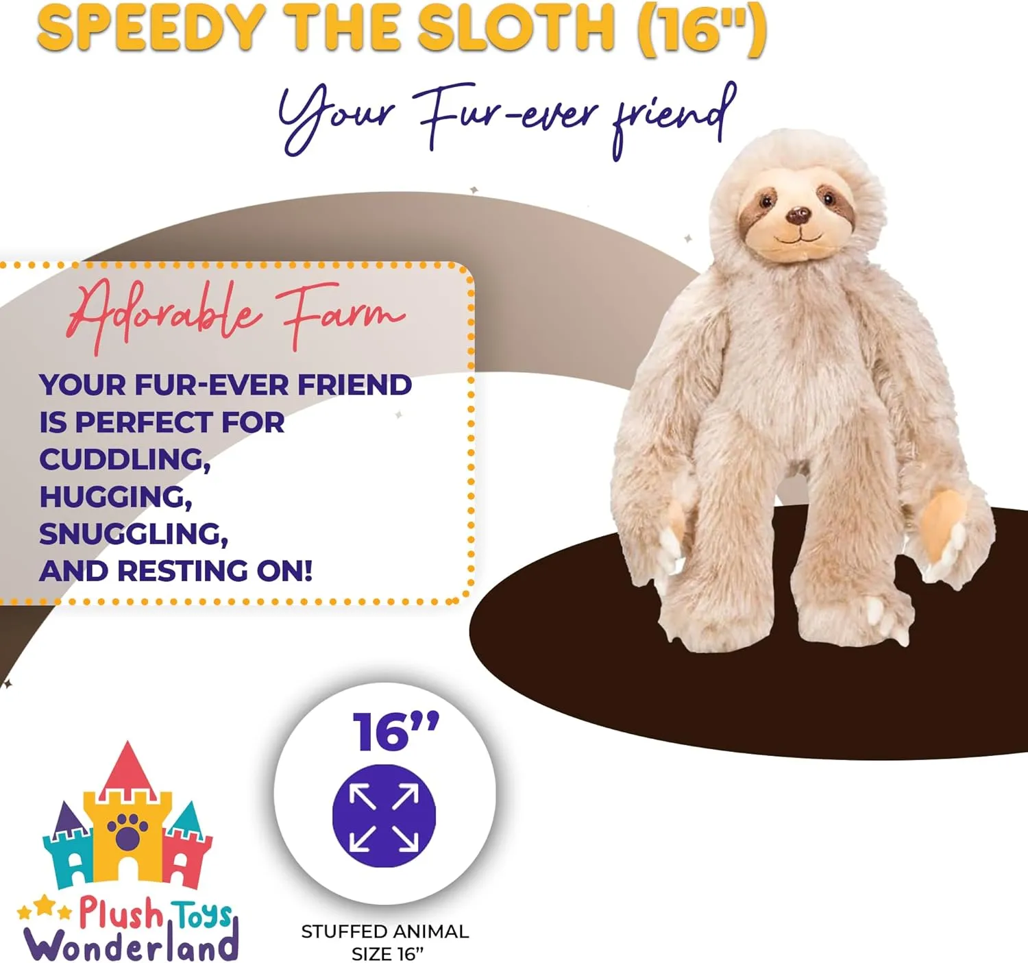 Speedy The Sloth 16-Inch Plush Toy – Soft & Cuddly Stuffed Animal, Adorable Plushie for Kids & Adults, Hugging Companion, Ideal Gift for Birthdays, Collectors