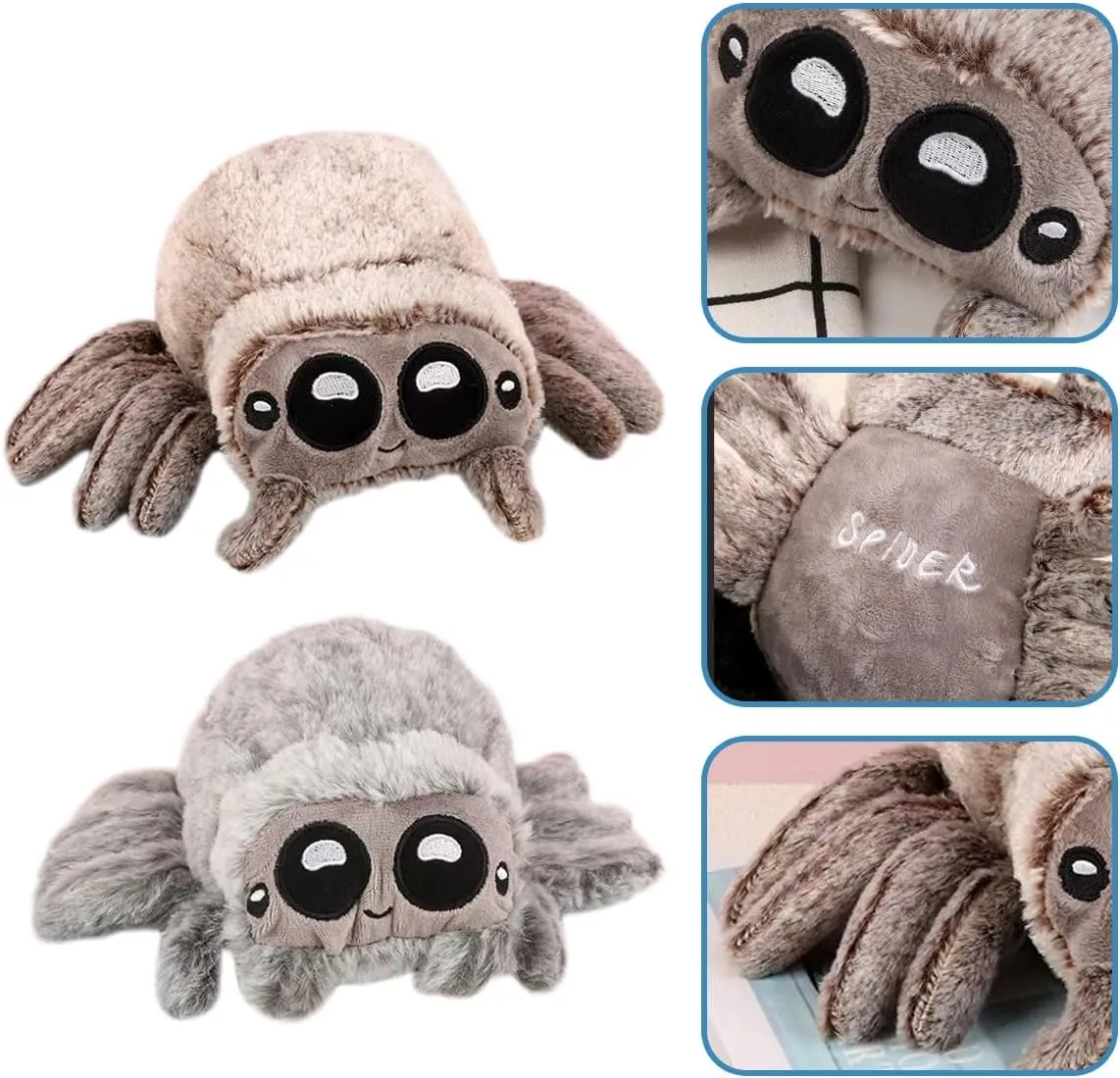 Spider Plush, 6.7 inch Cute Jumping Spider Stuffed Animal Toy Plushies (2pcs Plush)