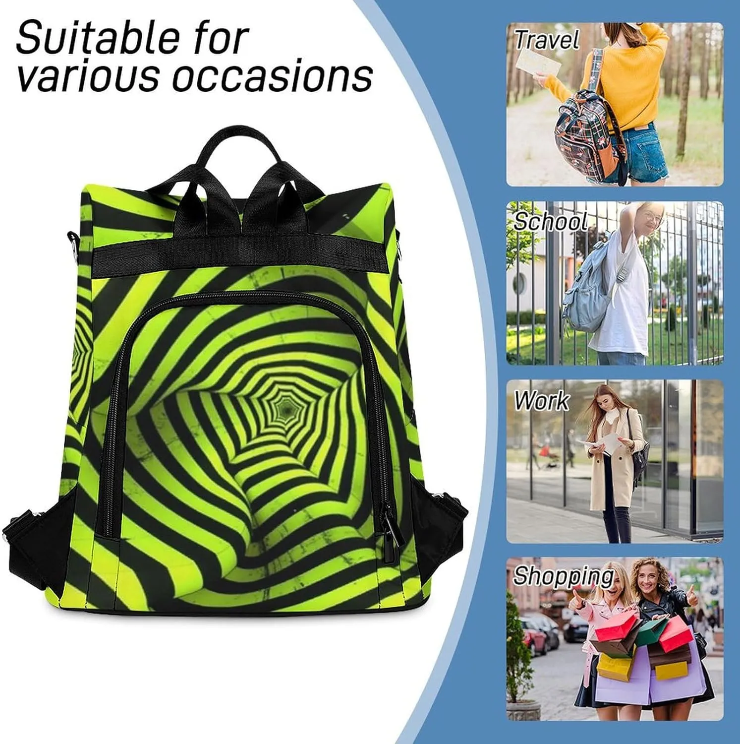 Spin Pattern Backpack Purse for Women Anti Theft Back Pack Fashion Waterproof Shoulder Bag Lightweight Rucksack Ladies Travel Bag