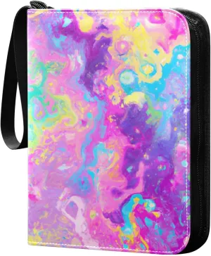 Splatter Paint Card Binder 4-Pockets, 400 Pockets Card Holder with 50 Removable Sleeves, Trading Card Collector Zipper Album Holder, Collector Album