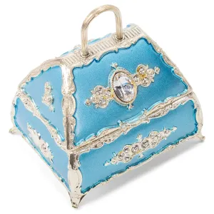 Splendid Blue Handbag Shaped Music Box/Jewelry Box Adorned with Swarovski Crystal Components Playing All I Ask of You