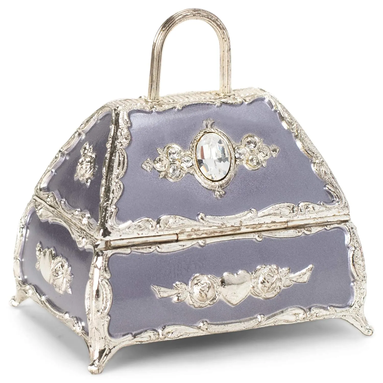 Splendid Lavender Handbag Shaped Music Box/Jewelry Box Adorned with Swarovski Crystal Components Playing Wind Beneath My Wings