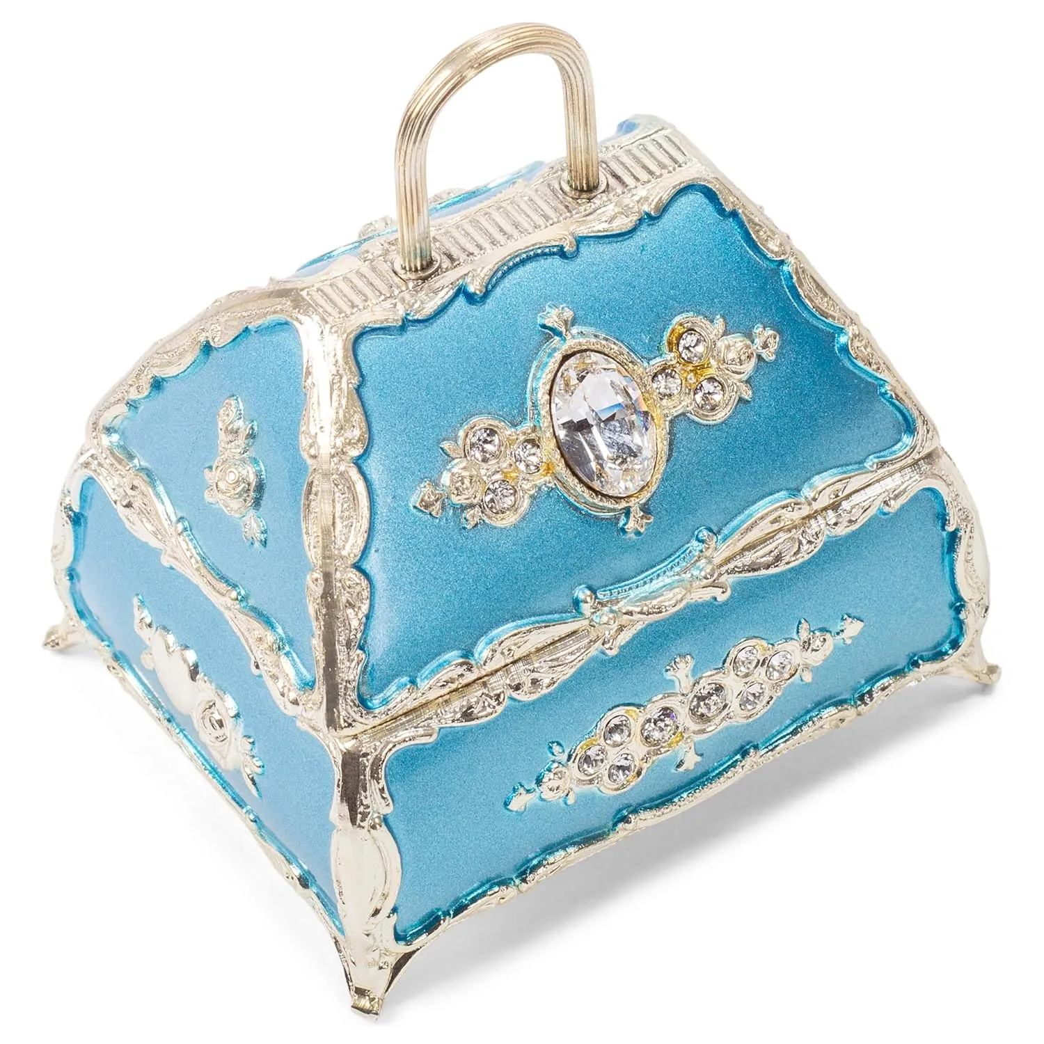 Splendid Light Blue Handbag Shaped Music Box/Jewelry Box Adorned with Swarovski Crystal Components Playing All I Ask of You From Phantom of the Opera