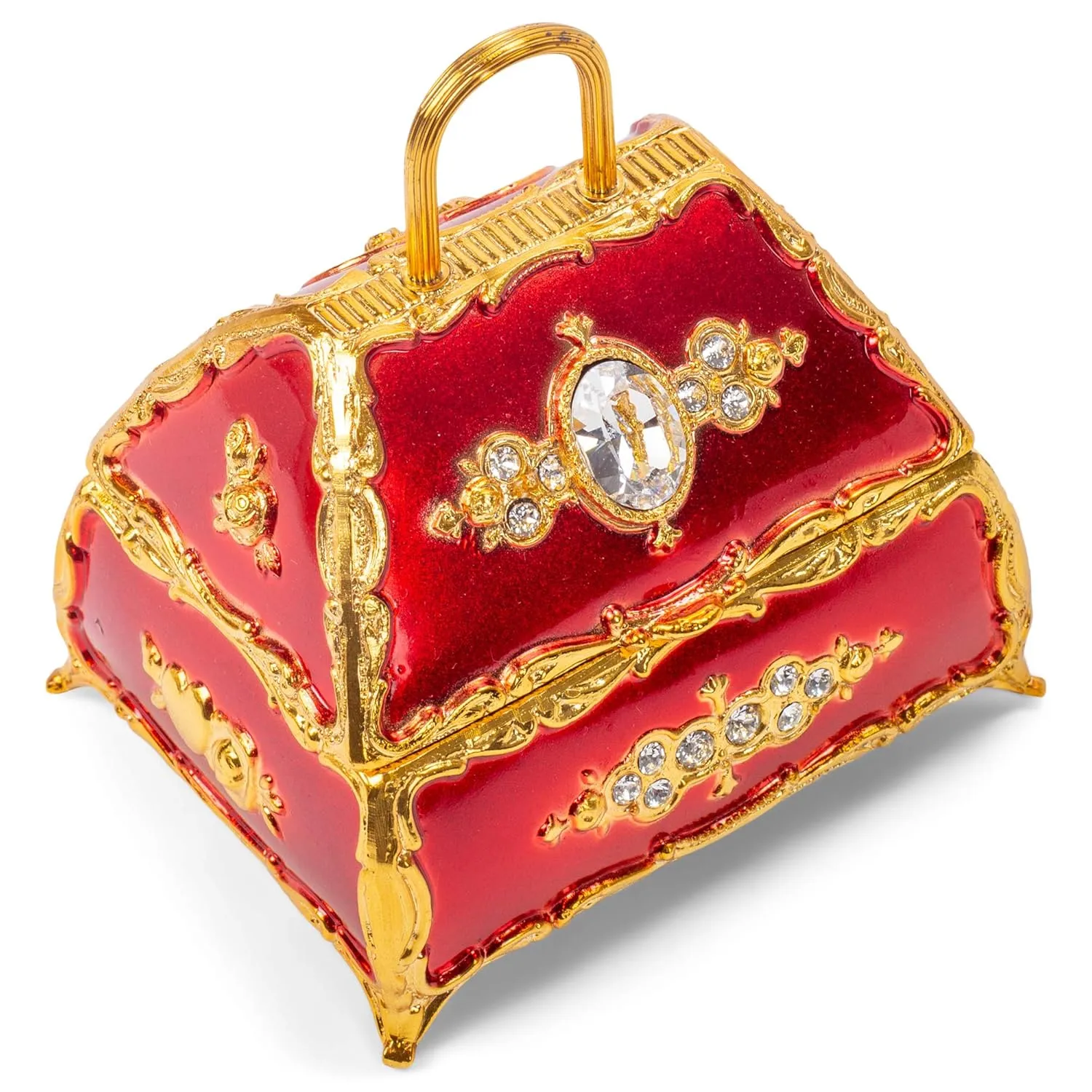 Splendid Red Handbag Shaped Music Box/Jewelry Box Adorned with Swarovski Crystal Components Playing All I Ask of You from Phantom of the Opera