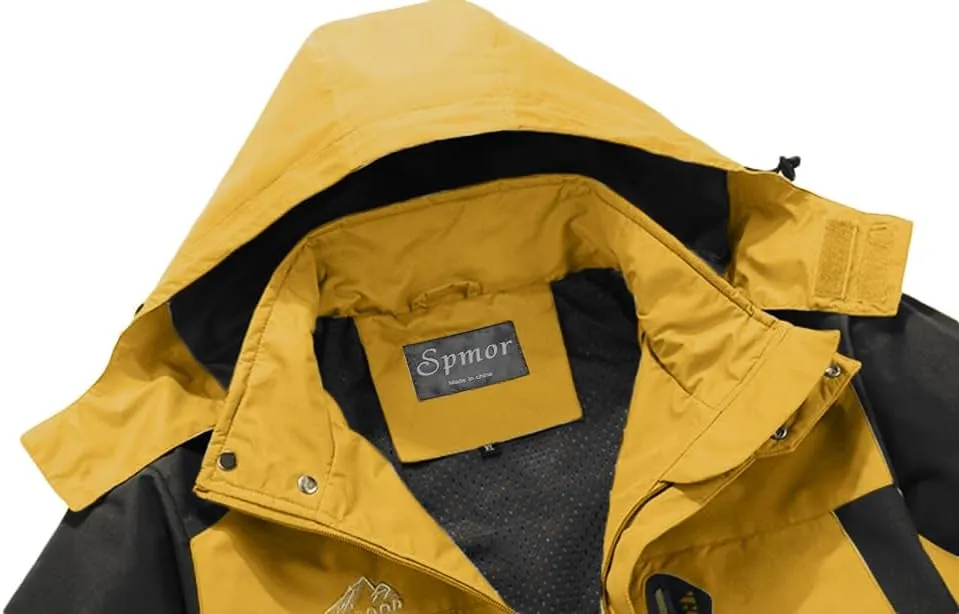 Spmor Men's Outdoor Sports Hooded Windproof Jacket Waterproof Rain Coat