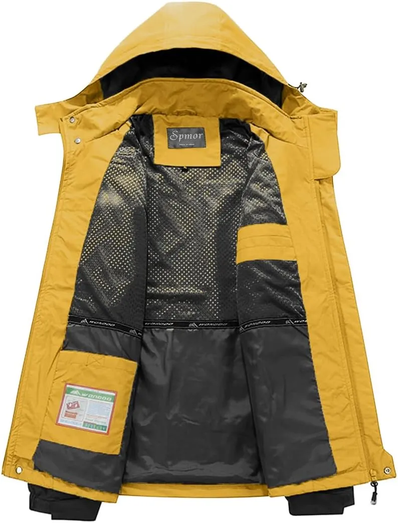 Spmor Men's Outdoor Sports Hooded Windproof Jacket Waterproof Rain Coat
