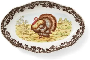 Spode Woodland 8.5" Pickle Dish - Turkey Design, Earthenware, Microwave and Dishwasher Safe, Thanksgiving Dining Centerpiece, Serving Plate for Main Courses, Appetizers, and More